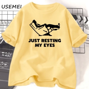 Sadece Gözlerimi Dinlenme TKomik Yorgun Baba Baba Erkek T-Shirt Yaz Pamuk Kısa Kollu  3055