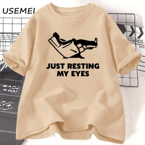 Sadece Gözlerimi Dinlenme TKomik Yorgun Baba Baba Erkek T-Shirt Yaz Pamuk Kısa Kollu  3055
