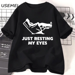 Sadece Gözlerimi Dinlenme TKomik Yorgun Baba Baba Erkek T-Shirt Yaz Pamuk Kısa Kollu 3055