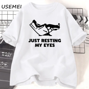 Sadece Gözlerimi Dinlenme TKomik Yorgun Baba Baba Erkek T-Shirt Yaz Pamuk Kısa Kollu  3055