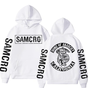 Samcro Çift Taraflı Logo Baskılı Hoodies 17276 Beyaz