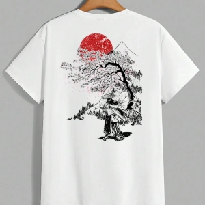 Samurai Sakura Japon Tarzı Grafik Baskılı Rahat Tişört Seti Erkekler İ