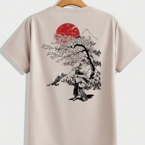 Samurai Sakura Japon Tarzı Grafik Baskılı Rahat Tişört Seti Erkekler İ