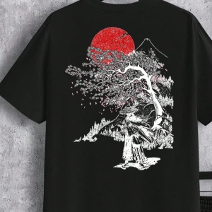 Samurai Sakura Japon Tarzı Grafik Baskılı Rahat Tişört Seti Erkekler İ