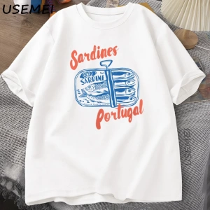 Sardalya Kalaylı Balık T-Shirt Portekiz Tshirt Vintage Seyahat Balık TGrafik Tee Avru 2843