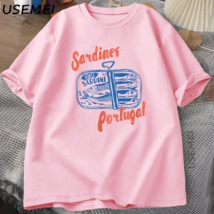 Sardalya Kalaylı Balık T-Shirt Portekiz Tshirt Vintage Seyahat Balık TGrafik Tee Avru 2843