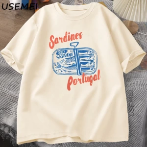 Sardalya Kalaylı Balık T-Shirt Portekiz Tshirt Vintage Seyahat Balık TGrafik Tee Avru 2843