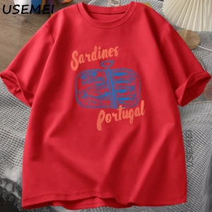 Sardalya Kalaylı Balık T-Shirt Portekiz Tshirt Vintage Seyahat Balık TGrafik Tee Avru 2843