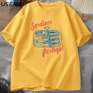 Sardalya Kalaylı Balık T-Shirt Portekiz Tshirt Vintage Seyahat Balık TGrafik Tee Avru 2843