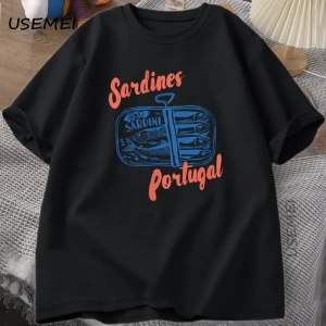 Sardalya Kalaylı Balık T-Shirt Portekiz Tshirt Vintage Seyahat Balık TGrafik Tee Avru 2843