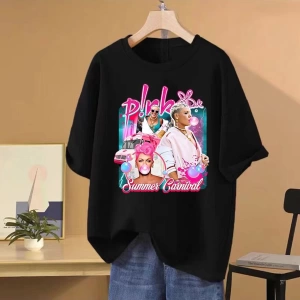 Şarkıcı Nicki Minaj Pembe Cuma 2 Dünya Turu Grafik T Shirt Erkek Kadın vintage Hip Hop Kısa K