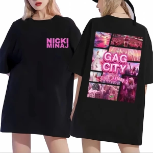 Şarkıcı Nicki Minaj Pembe Cuma 2 Dünya Turu Grafik T Shirt Erkek Kadın vintage Hip Hop Kısa K