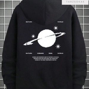 Saturn Cosmos Sweatshirt Fermuarlı Siyah