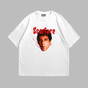 Scarface Baskılı Oversize Unisex Beyaz