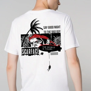 Scarface Yaralı Yüz Movie Sırt Baskılı Tasarım Beyaz Tişört
