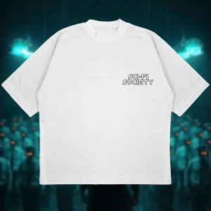 Sci-fi Society Baskılı Oversize Unisex Pamuklu Nefes Alan Kalın Kumaşlı