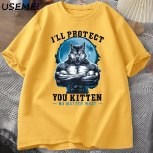 Seni koruyeceğim yavru kedi olursa olsun t-shirt erkekler komik kurt T Shirt yaz Tees Tops pa 3064