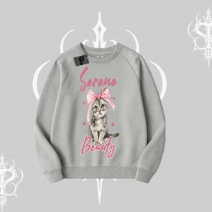 Serene Beauty Kedi Baskılı  Biskilet Sweatshirt
