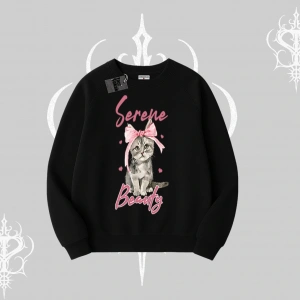 Serene Beauty Kedi Baskılı  Biskilet Sweatshirt
