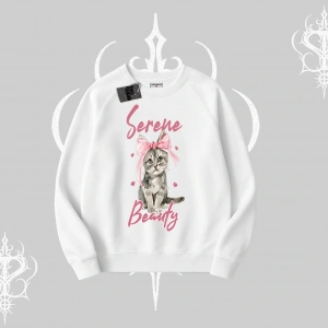 Serene Beauty Kedi Baskılı  Biskilet Sweatshirt