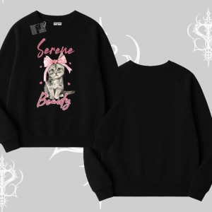 Serene Beauty Kedi Baskılı  Biskilet Sweatshirt