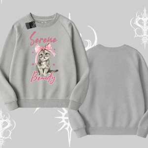 Serene Beauty Kedi Baskılı  Biskilet Sweatshirt