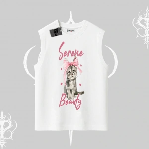 Serene Beauty Kedi Baskılı  Kolsuz Tshirt
