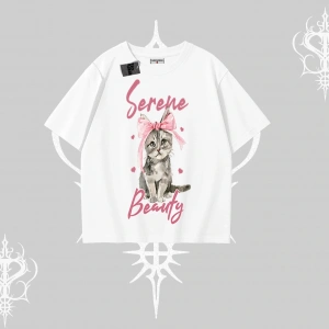 Serene Beauty Kedi Baskılı  Oversize Tshirt