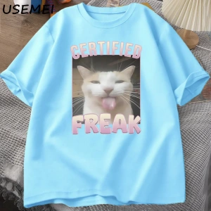 Sertifikalı Freak Komik Kedi Meme T-shirt Adam kısa kollu tişört Erkek Tshirt Erkek Giysileri 2842