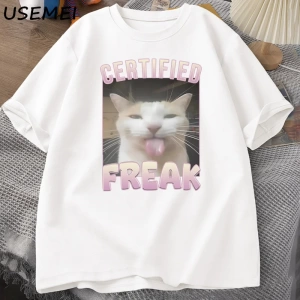 Sertifikalı Freak Komik Kedi Meme T-shirt Adam kısa kollu tişört Erkek Tshirt Erkek Giysileri 2842