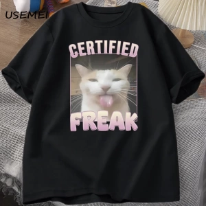Sertifikalı Freak Komik Kedi Meme T-shirt Adam kısa kollu tişört Erkek Tshirt Erkek Giysileri 2842
