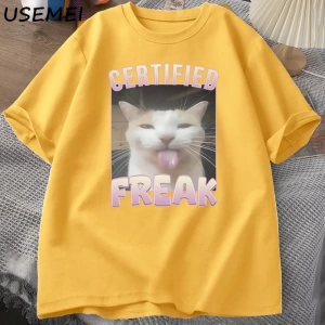 Sertifikalı Freak Komik Kedi Meme T-shirt Adam kısa kollu tişört Erkek Tshirt Erkek Giysileri 2842