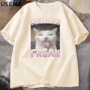 Sertifikalı Freak Komik Kedi Meme T-shirt Adam kısa kollu tişört Erkek Tshirt Erkek Giysileri 2842