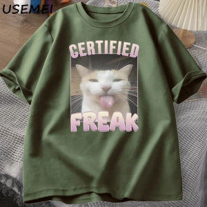 Sertifikalı Freak Komik Kedi Meme T-shirt Adam kısa kollu tişört Erkek Tshirt Erkek Giysileri 2842