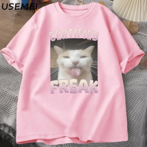 Sertifikalı Freak Komik Kedi Meme T-shirt Adam kısa kollu tişört Erkek Tshirt Erkek Giysileri 2842