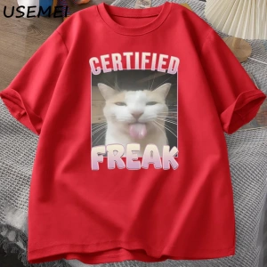 Sertifikalı Freak Komik Kedi Meme T-shirt Adam kısa kollu tişört Erkek Tshirt Erkek Giysileri 2842