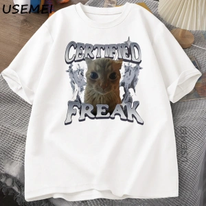 Sertifikalı Freak Komik Kedi Meme T-Shirt Erkek Kadın Vintage Kitty Grafik Tee Komik Evcil Ha 2804