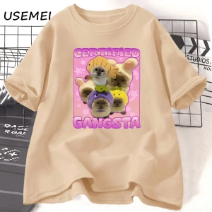 Sertifikalı Gangsta Komik Kedi Meme T-shirt Erkekler Kadınlar için TGoofy Ahh Tee Göm 3060