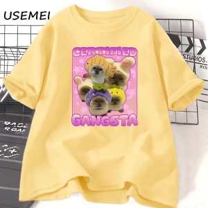 Sertifikalı Gangsta Komik Kedi Meme T-shirt Erkekler Kadınlar için TGoofy Ahh Tee Göm 3060
