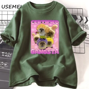Sertifikalı Gangsta Komik Kedi Meme T-shirt Erkekler Kadınlar için TGoofy Ahh Tee Göm 3060