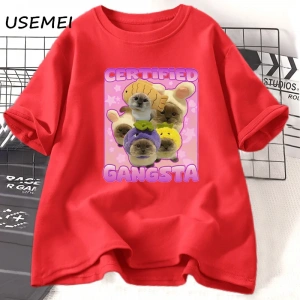 Sertifikalı Gangsta Komik Kedi Meme T-shirt Erkekler Kadınlar için TGoofy Ahh Tee Göm 3060