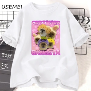 Sertifikalı Gangsta Komik Kedi Meme T-shirt Erkekler Kadınlar için TGoofy Ahh Tee Göm 3060