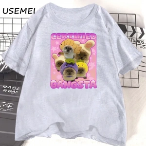 Sertifikalı Gangsta Komik Kedi Meme T-shirt Erkekler Kadınlar için TGoofy Ahh Tee Göm 3060