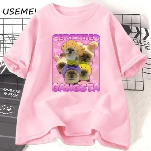Sertifikalı Gangsta Komik Kedi Meme T-shirt Erkekler Kadınlar için TGoofy Ahh Tee Göm 3060