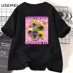 Sertifikalı Gangsta Komik Kedi Meme T-shirt Erkekler Kadınlar için TGoofy Ahh Tee Göm 3060