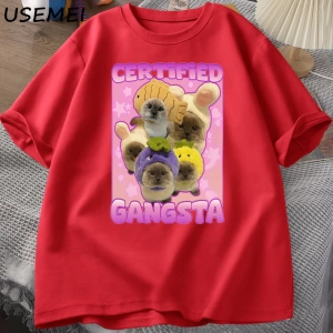 Sertifikalı Gangsta komik kedi Meme T-shirt Goofy Tee Tee aptal kediler Tshirt boy erk