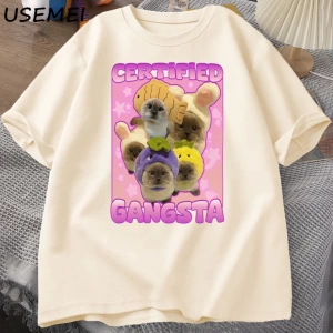 Sertifikalı Gangsta komik kedi Meme T-shirt Goofy Tee Tee aptal kediler Tshirt boy erk