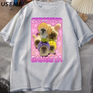Sertifikalı Gangsta komik kedi Meme T-shirt Goofy Tee Tee aptal kediler Tshirt boy erk