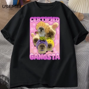 Sertifikalı Gangsta komik kedi Meme T-shirt Goofy Tee Tee aptal kediler Tshirt boy erk