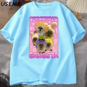 Sertifikalı Gangsta komik kedi Meme T-shirt Goofy Tee Tee aptal kediler Tshirt boy erk